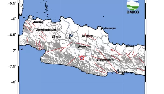 Di akun X resmi BMKG, pusat gempa terjadi di 7.23 lintang selatan dan 107.70 bujur timur.